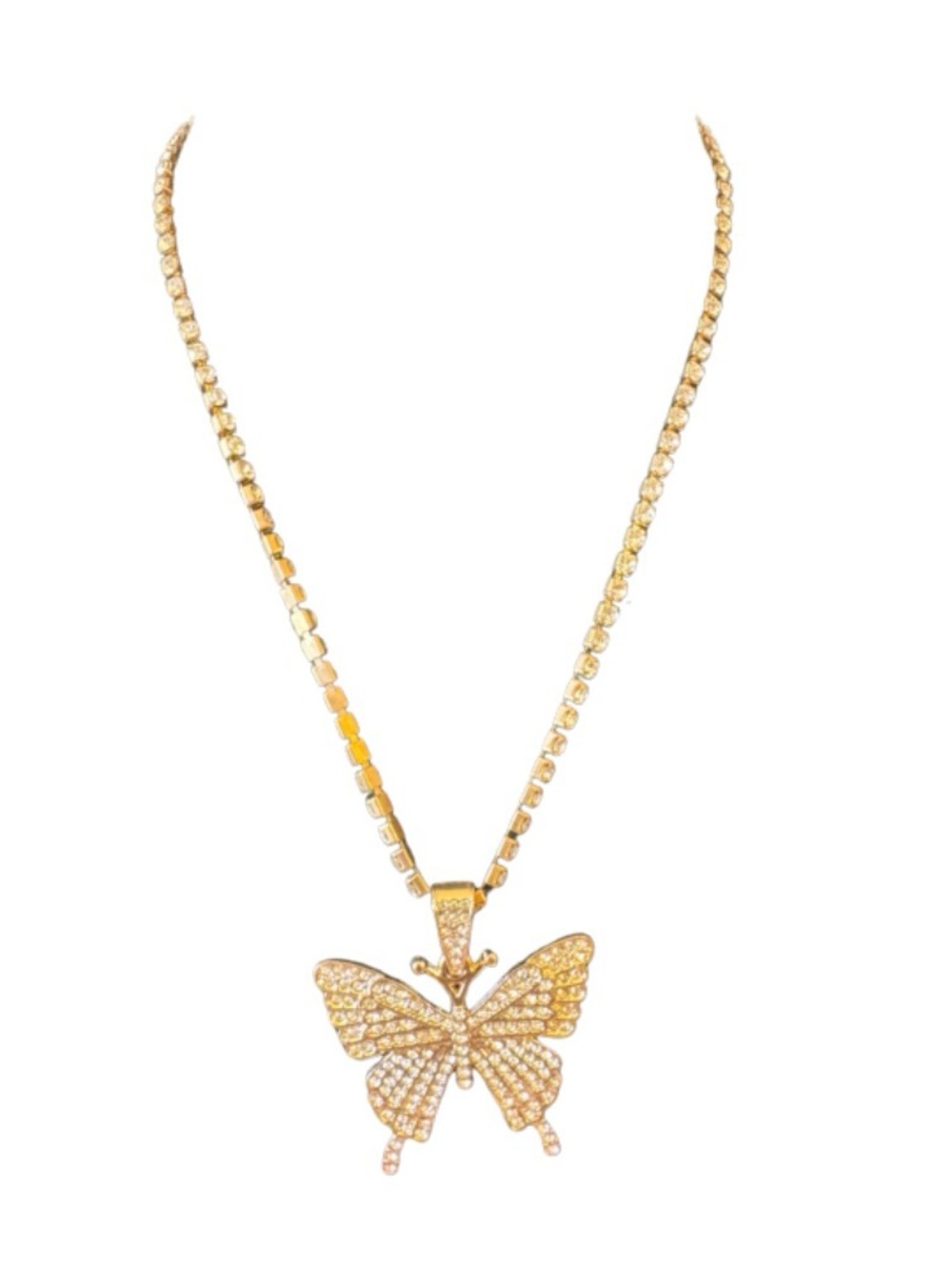 Rhinestone Large Butterfly Necklace